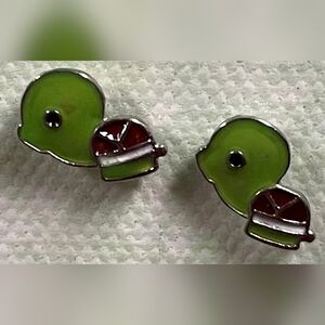 Adorable Mini Green Enamel Turtle Post Stud Earrings!
